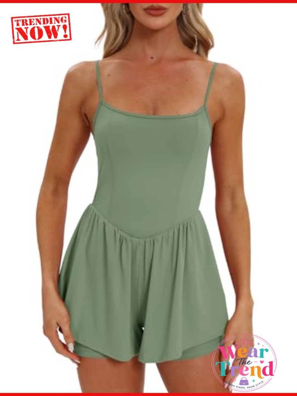 Women's Sleeveless Spaghetti Strap Romper Adjustable Straps Built-In Shorts